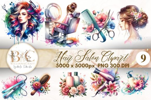 Download Watercolor Hair Salon Clipart Bundle - Hair Collection